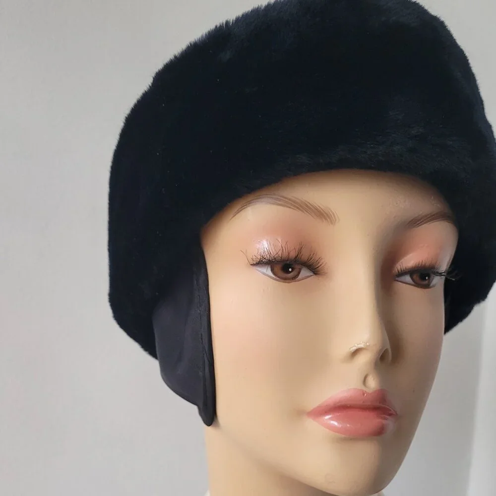 Vintage Astrakhan / Ushanka Blue/Black Winter Hat